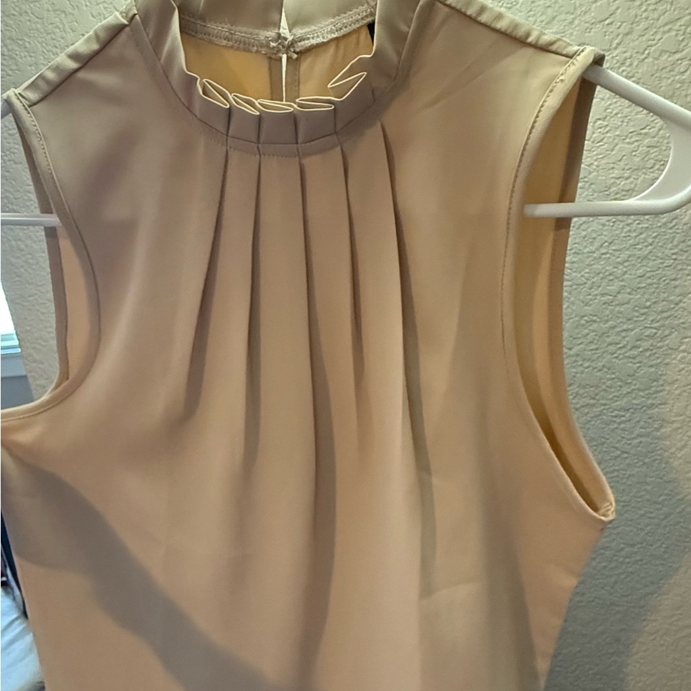 SHEIN Pleated Sleeveless Beige Blouse